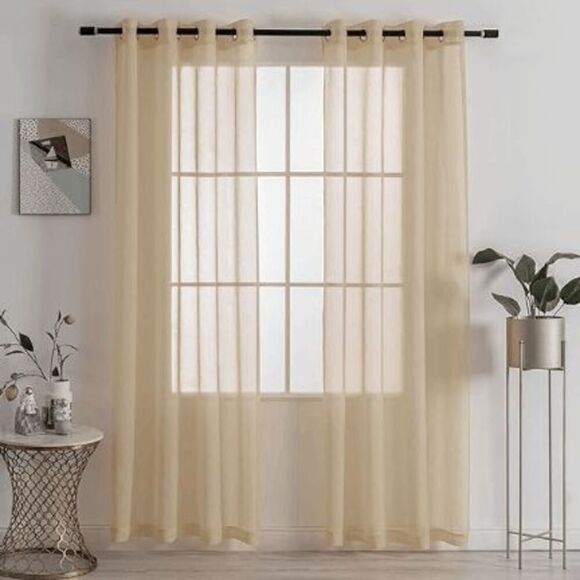 HUTO Taupe Brown Sheer Curtains 2 Panels 52 x 84 Inch Living Room New Open Box - Picture 1 of 6
